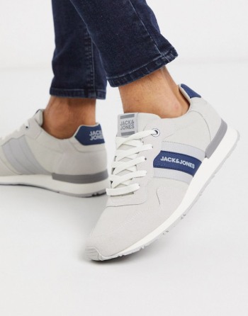 Jack & Jones With Stripe Plave Sive - Muške Tenisice | 87352VDWZ